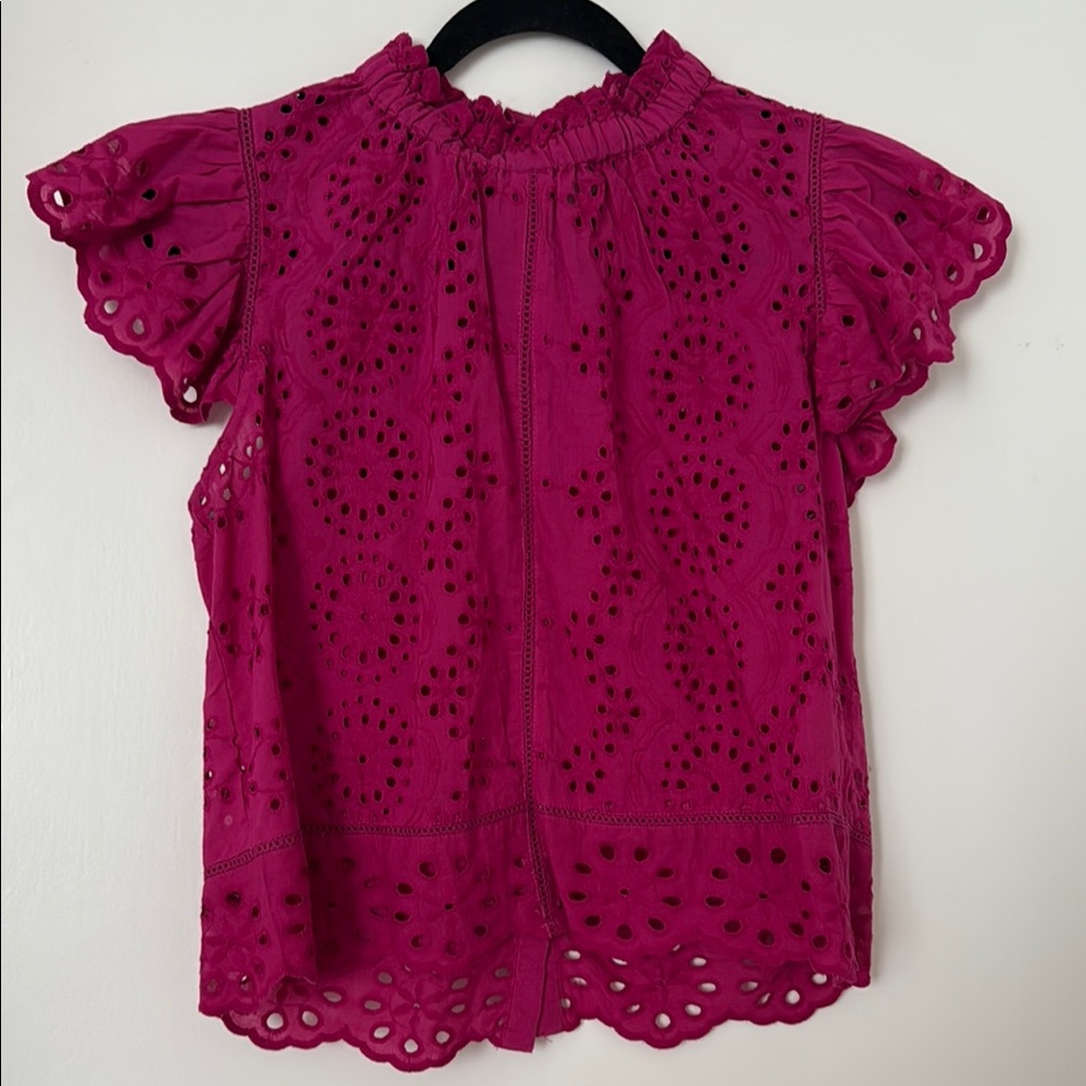 Jennifer Grace Magenta Eyelet Lace Blouse Size S